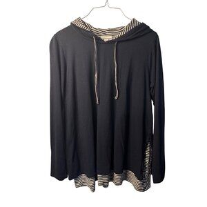 J Jill Casual Pullover Hoodie Jacket Womens SZ Small Navy Stripes Sweatshirt Top